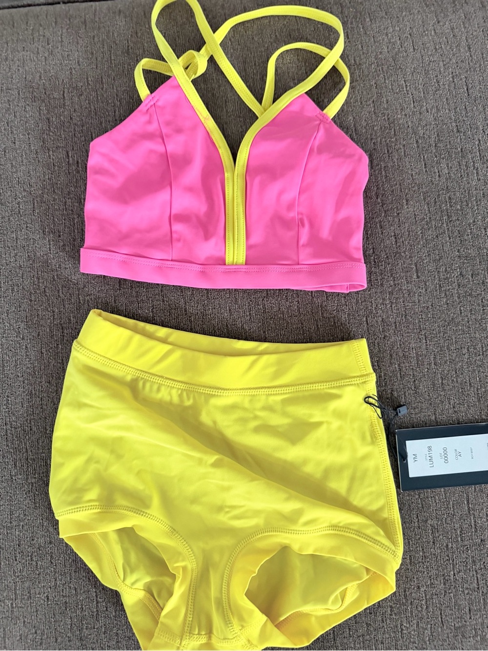 Girls Pink & Yellow Two-Piece Swim Set with Crossback Top